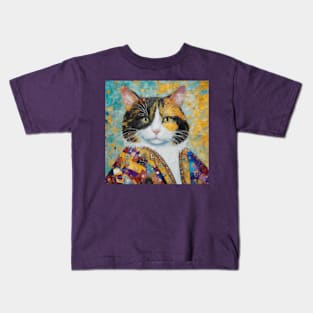 Gustav Klimt Style Calico Cat with Elegant Designer Jacket Kids T-Shirt